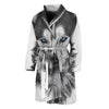 Siberian Husky Portrait Print Men's Bathrobe