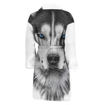 Siberian Husky Portrait Print Men's Bathrobe