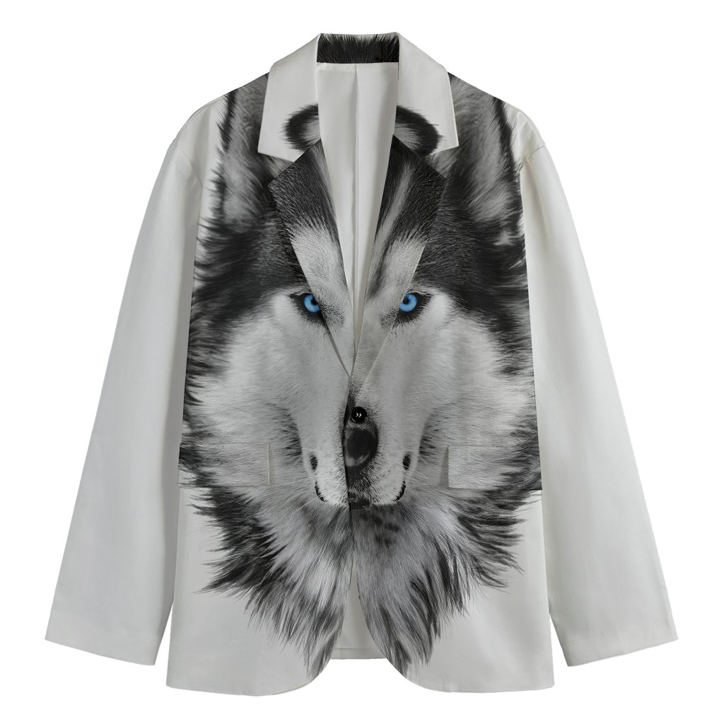 Siberian Husky Portrait Print Men's Cotton Blazer