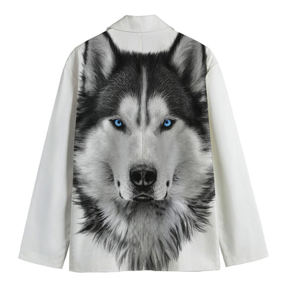 Siberian Husky Portrait Print Men's Cotton Blazer