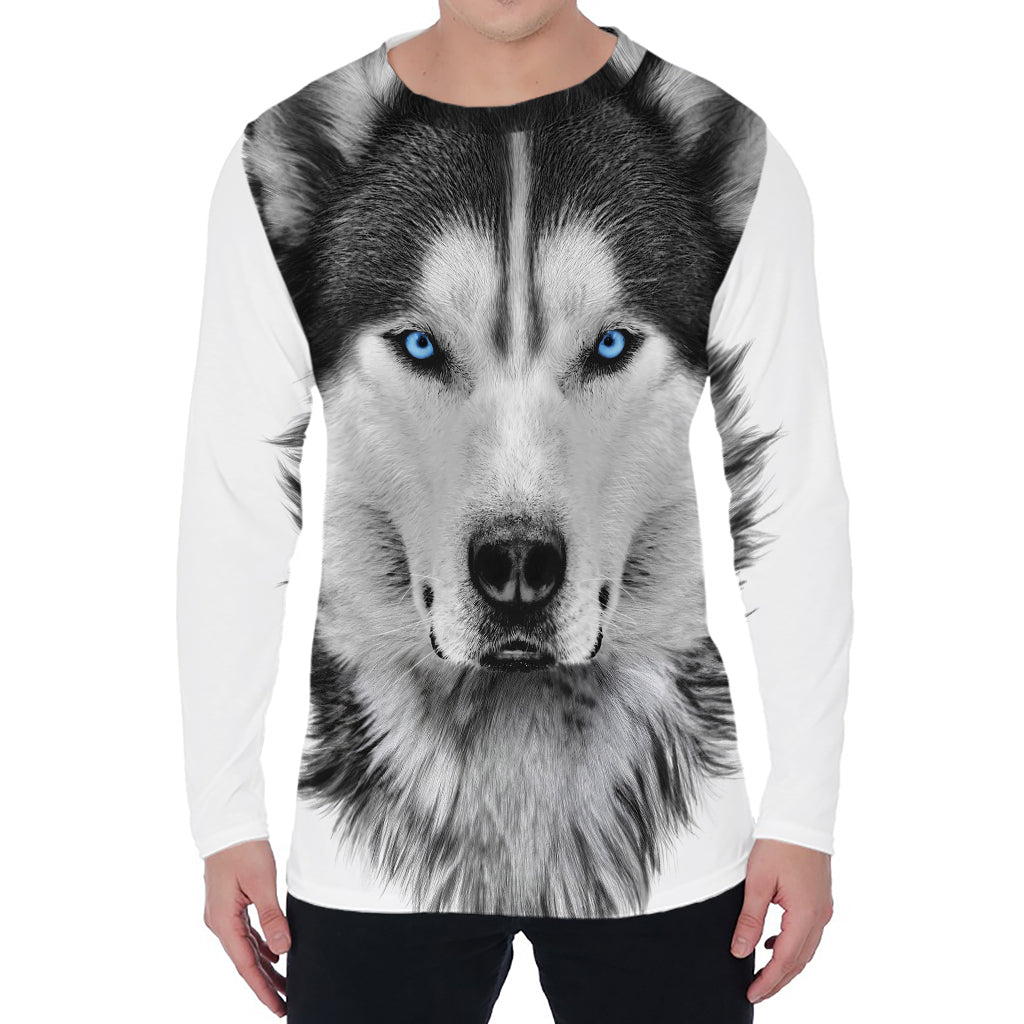 Siberian Husky Portrait Print Men's Long Sleeve T-Shirt