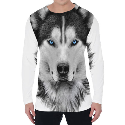 Siberian Husky Portrait Print Men's Long Sleeve T-Shirt