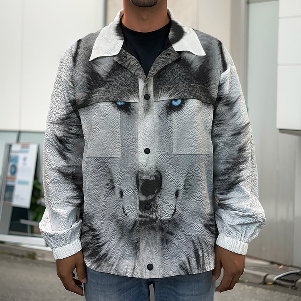 Siberian Husky Portrait Print Men's Shirt Jacket