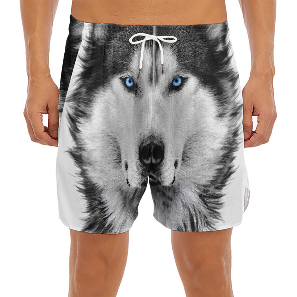 Siberian Husky Portrait Print Men's Split Running Shorts