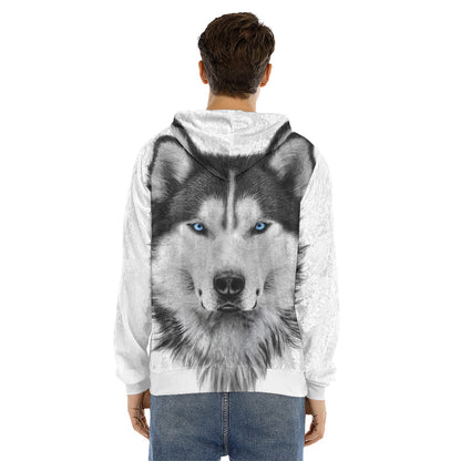 Siberian Husky Portrait Print Men's Velvet Pullover Hoodie