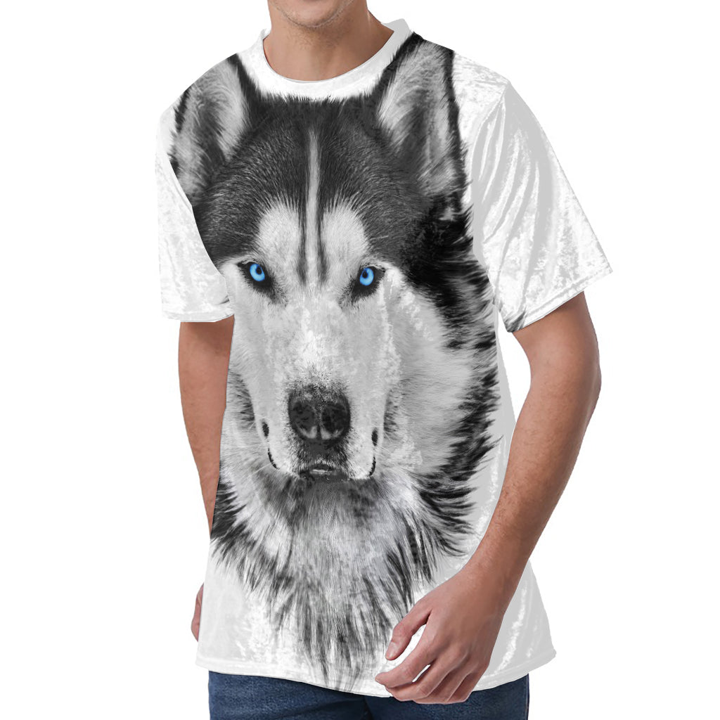 Siberian Husky Portrait Print Men's Velvet T-Shirt
