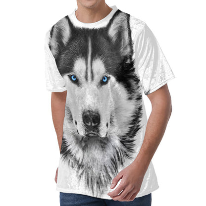 Siberian Husky Portrait Print Men's Velvet T-Shirt