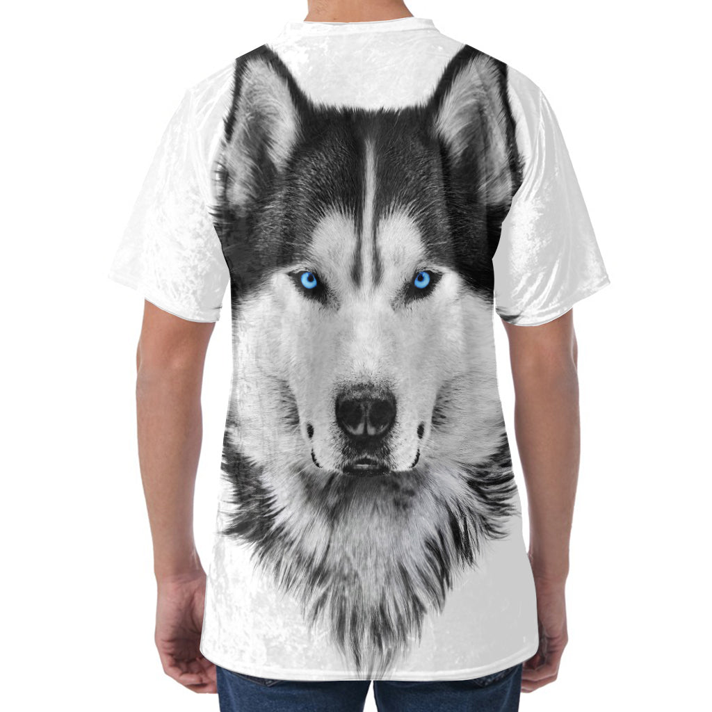 Siberian Husky Portrait Print Men's Velvet T-Shirt