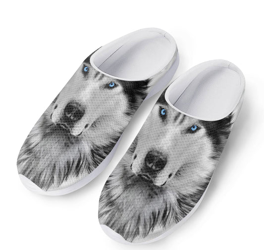 Siberian Husky Portrait Print Mesh Casual Shoes