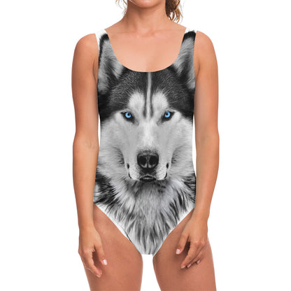 Siberian Husky Portrait Print One Piece Swimsuit