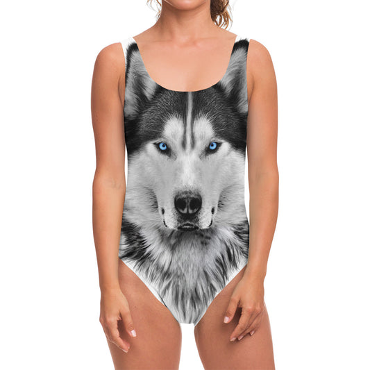 Siberian Husky Portrait Print One Piece Swimsuit