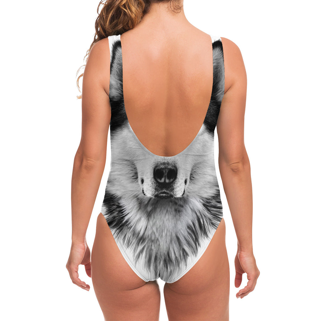 Siberian Husky Portrait Print One Piece Swimsuit