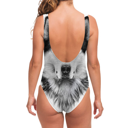 Siberian Husky Portrait Print One Piece Swimsuit
