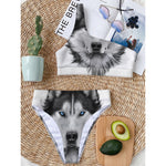Siberian Husky Portrait Print One Shoulder Bikini Top