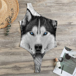 Siberian Husky Portrait Print One Shoulder Bodysuit