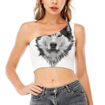 Siberian Husky Portrait Print One Shoulder Crop Top