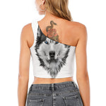 Siberian Husky Portrait Print One Shoulder Crop Top