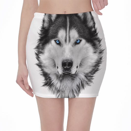 Siberian Husky Portrait Print Pencil Mini Skirt