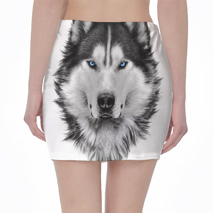 Siberian Husky Portrait Print Pencil Mini Skirt