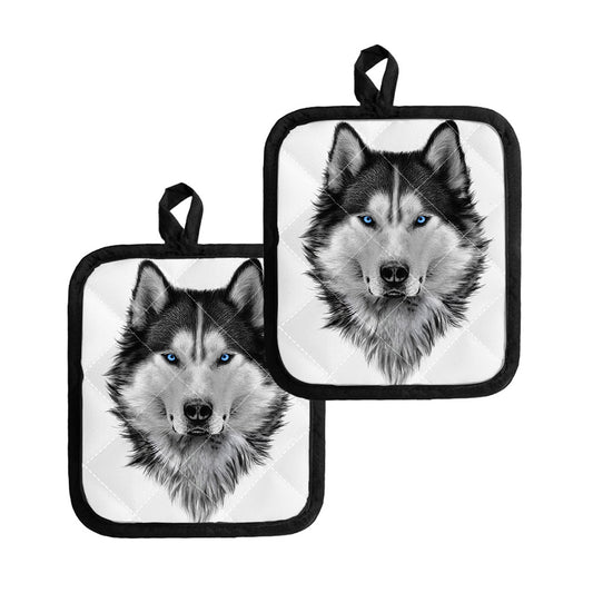 Siberian Husky Portrait Print Pot Holders