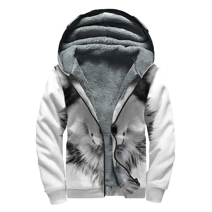 Siberian Husky Portrait Print Sherpa Lined Zip Up Hoodie