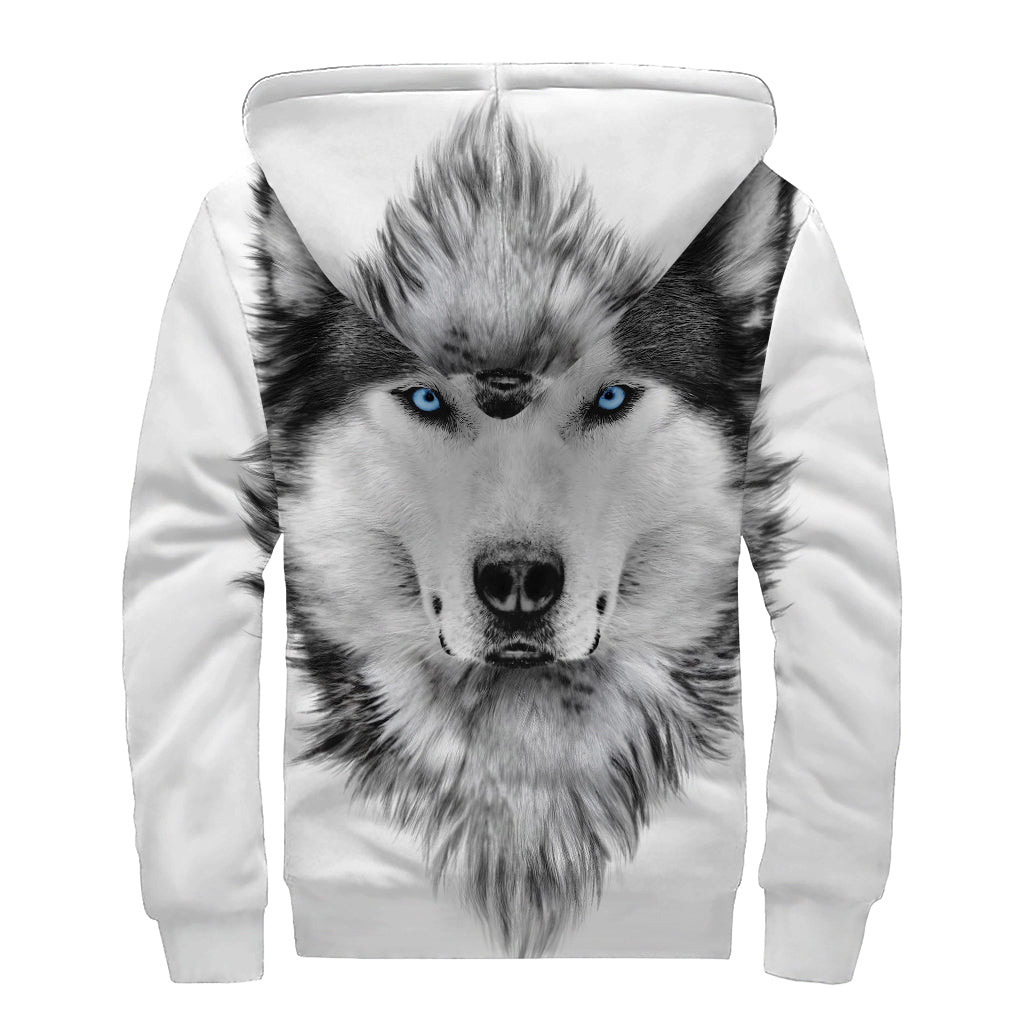 Siberian Husky Portrait Print Sherpa Lined Zip Up Hoodie