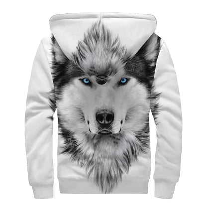 Siberian Husky Portrait Print Sherpa Lined Zip Up Hoodie