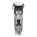 Siberian Husky Portrait Print Short Sleeve Long Nightdress