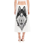 Siberian Husky Portrait Print Side Slit Midi Skirt