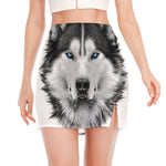 Siberian Husky Portrait Print Side Slit Mini Skirt