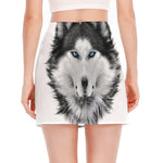 Siberian Husky Portrait Print Side Slit Mini Skirt