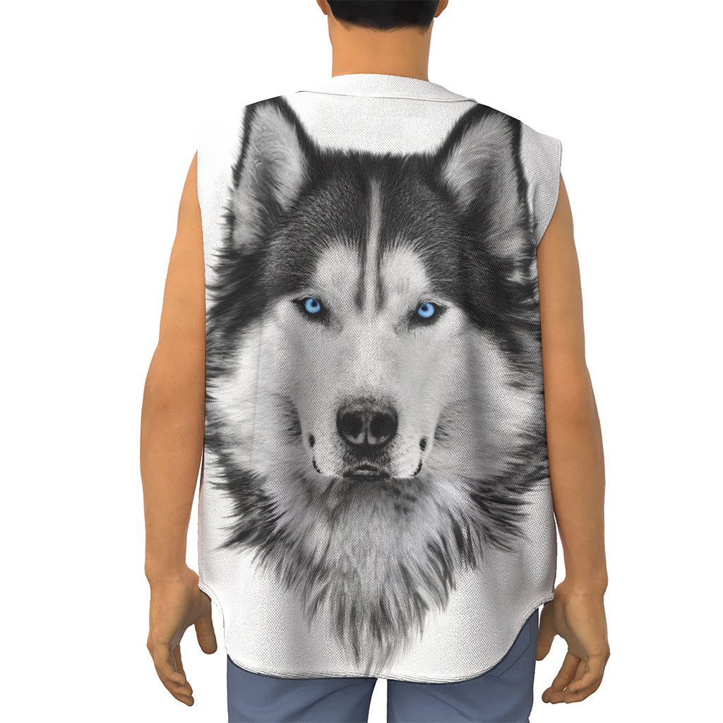 Siberian Husky Portrait Print Sleeveless Baseball Jersey