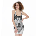 Siberian Husky Portrait Print Sleeveless Bodycon Dress