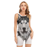 Siberian Husky Portrait Print Sleeveless One Piece Swimsuit