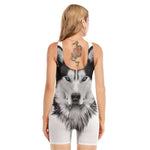 Siberian Husky Portrait Print Sleeveless One Piece Swimsuit