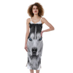 Siberian Husky Portrait Print Slim Fit Midi Cami Dress