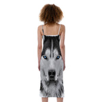Siberian Husky Portrait Print Slim Fit Midi Cami Dress