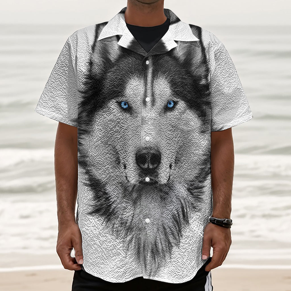 Siberian Husky Portrait Print Textured Short Sleeve Shirt