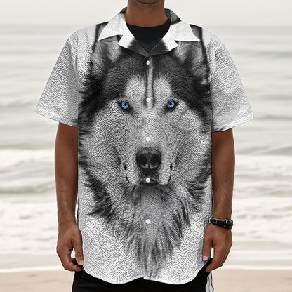 Siberian Husky Portrait Print Textured Short Sleeve Shirt