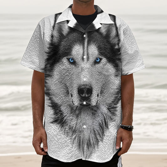 Siberian Husky Portrait Print Textured Short Sleeve Shirt