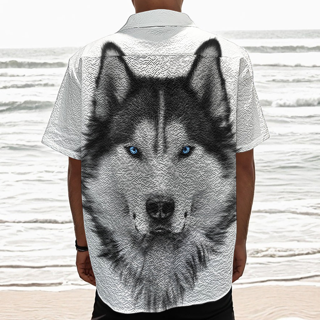 Siberian Husky Portrait Print Textured Short Sleeve Shirt