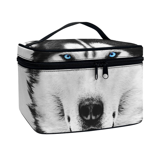 Siberian Husky Portrait Print Travel Makeup Bag