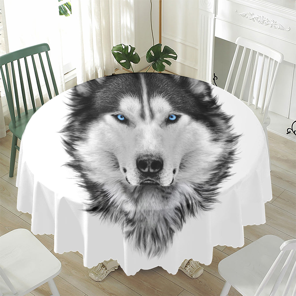 Siberian Husky Portrait Print Waterproof Round Tablecloth