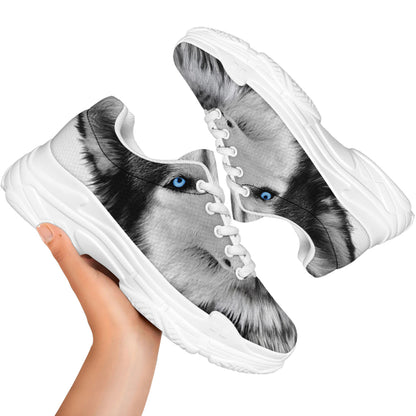 Siberian Husky Portrait Print White Chunky Shoes