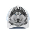 Siberian Husky Portrait Print White Mesh Trucker Hat