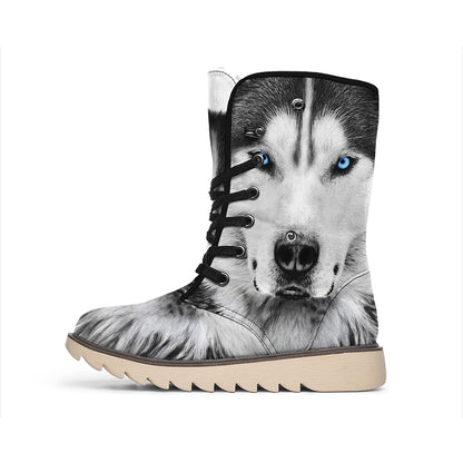 Siberian Husky Portrait Print Winter Boots