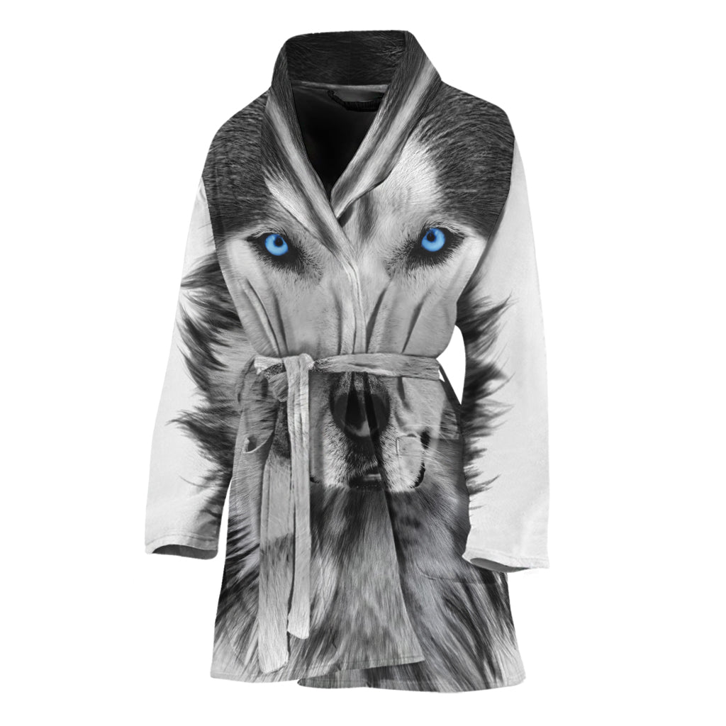 Siberian Husky Portrait Print Women's Bathrobe