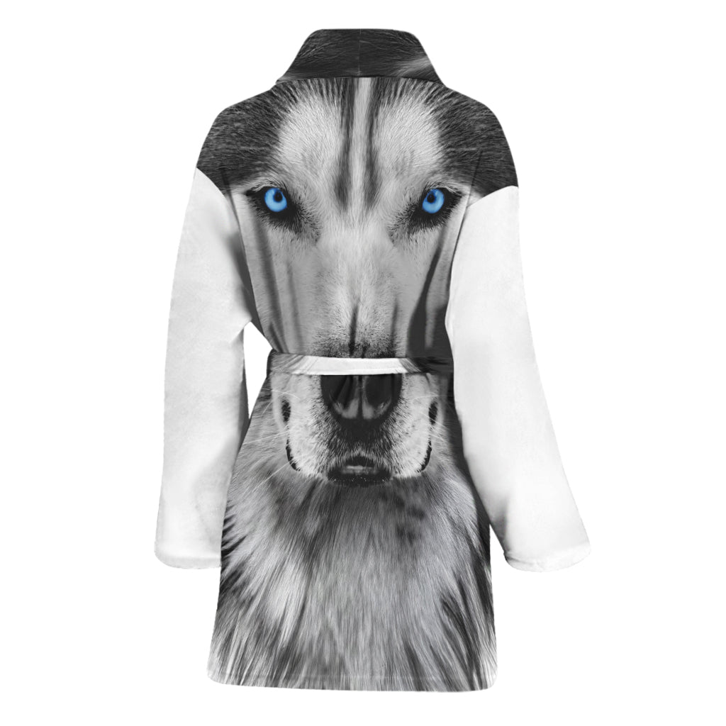 Siberian Husky Portrait Print Women's Bathrobe