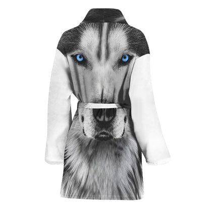 Siberian Husky Portrait Print Women's Bathrobe