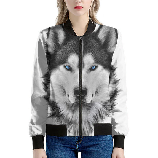 Siberian Husky Portrait Print Women's Bomber Jacket